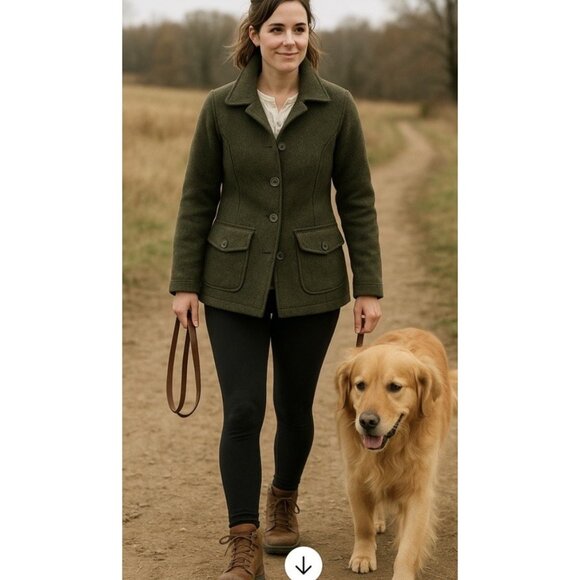 L.L Bean Bellandi Womens Green Boiled Wool Jacket Chore Coat  Classic Outdoor XS - Picture 1 of 10